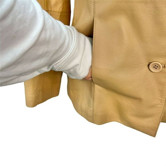 Dialogue Women's Medium Camel Leather Coat Polyester Lining Machine Wash - Picture 2 of 7